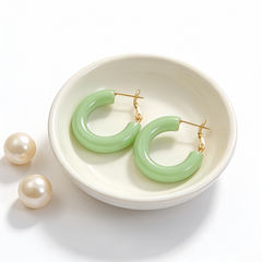 Green enamel L/M/S earrings / Gold