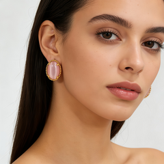 Pink cat's eye stud EAR