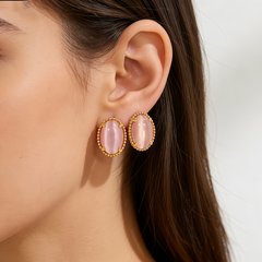Pink cat's eye stud EAR