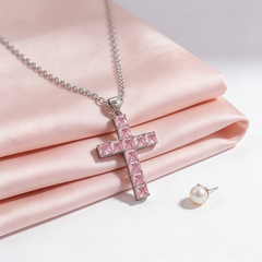 Cross pink nano Necklace /18K GOLD