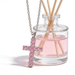 Cross pink nano Necklace /18K GOLD
