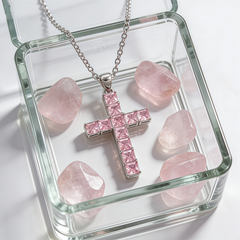 Cross pink nano Necklace /18K GOLD