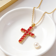 Cross range red nano Necklace /18K GOLD