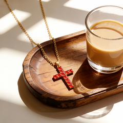 Cross range red nano Necklace /18K GOLD