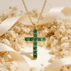 Cross  green nano Necklace /18K GOLD