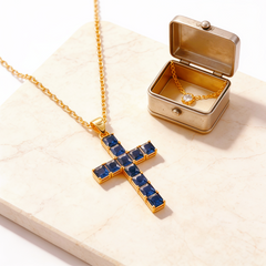 Cross blue nano Necklace /18K GOLD