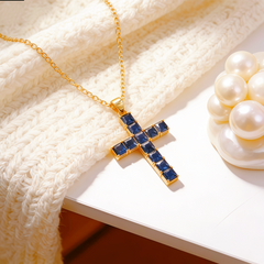 Cross blue nano Necklace /18K GOLD