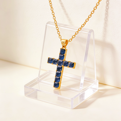 Cross blue nano Necklace /18K GOLD