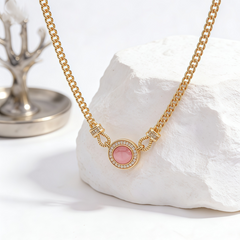 Pink cat's eyes Necklace/18k GOLD