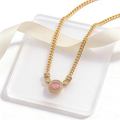 Pink cat's eyes Necklace/18k GOLD