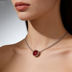 Pomegranate red Necklace /Rhodium