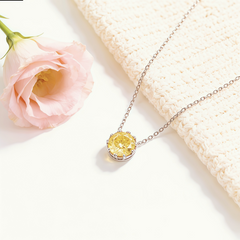 Olive yellow  Necklace /Rhodium