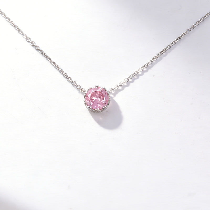 Pink zircon Necklace /Rhodium