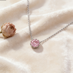Pink zircon Necklace /Rhodium