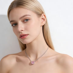 Pink zircon Necklace /Rhodium