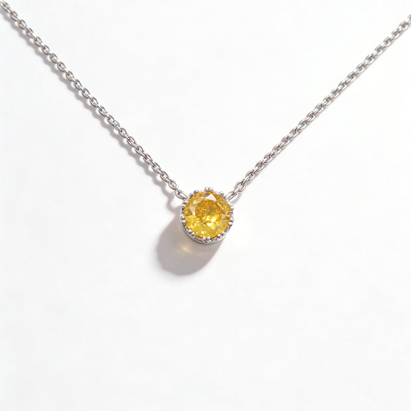 Golden yellow zircon Necklace /Rhodium