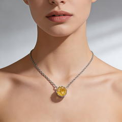 Golden yellow zircon Necklace /Rhodium