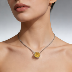 Golden yellow zircon Necklace /Rhodium