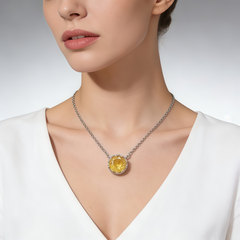 Golden yellow zircon Necklace /Rhodium