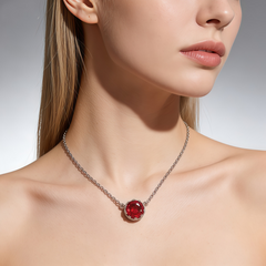 Magenta  Necklace /Rhodium