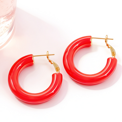 Red enamel L/M/S Earrings / Gold
