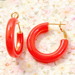 Red enamel L/M/S Earrings / Gold