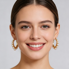 Fresh water M pearl Hoop Earrings/Gold