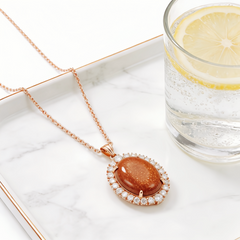 Sand stone pink Cubic Zirconia Necklace/GOLD