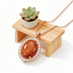 Sand stone pink Cubic Zirconia Necklace/GOLD