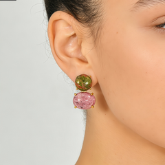 UNAKITE & RHODOCHROSITE STUD Earrings /GOLD