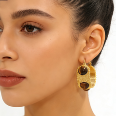 YELLOW TIGER'S EYE HOOP Earrings /GOLD