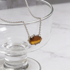 YELLOW TIGER'S EYE Necklace /Rhodium