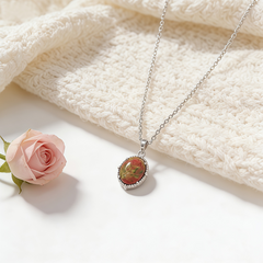 UNAKITE PENDANT Necklace/Rhodium