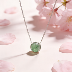 GREEN DONGLING Necklace  /Rhodium