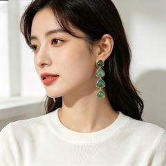 GREEN DONGLING SETS Earrings/Rhodium