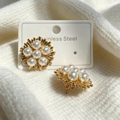 Michelle Gold Flower Pearl Earrings