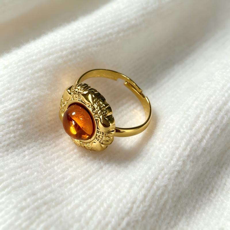 Embossed Amber Stone Adjustable Stack Ring