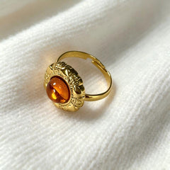Embossed Amber Stone Adjustable Stack Ring